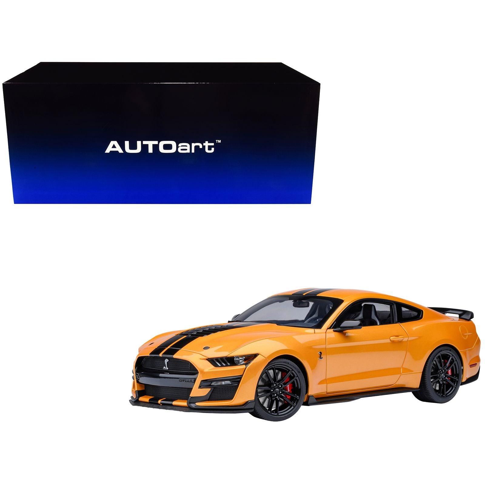 Ford Mustang Shelby GT500 Cyber Orange Metallic with Black Stripes 1/18 Model Car by Autoart