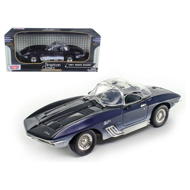 1961 Chevrolet Corvette Mako Shark Dark Blue 1/18 Diecast Model Car by Motormax