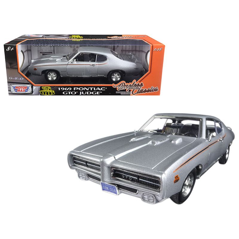 1969 Pontiac GTO Judge Silver Metallic "Timeless Classics" Series 1/18 Diecast Model Car by Motormax