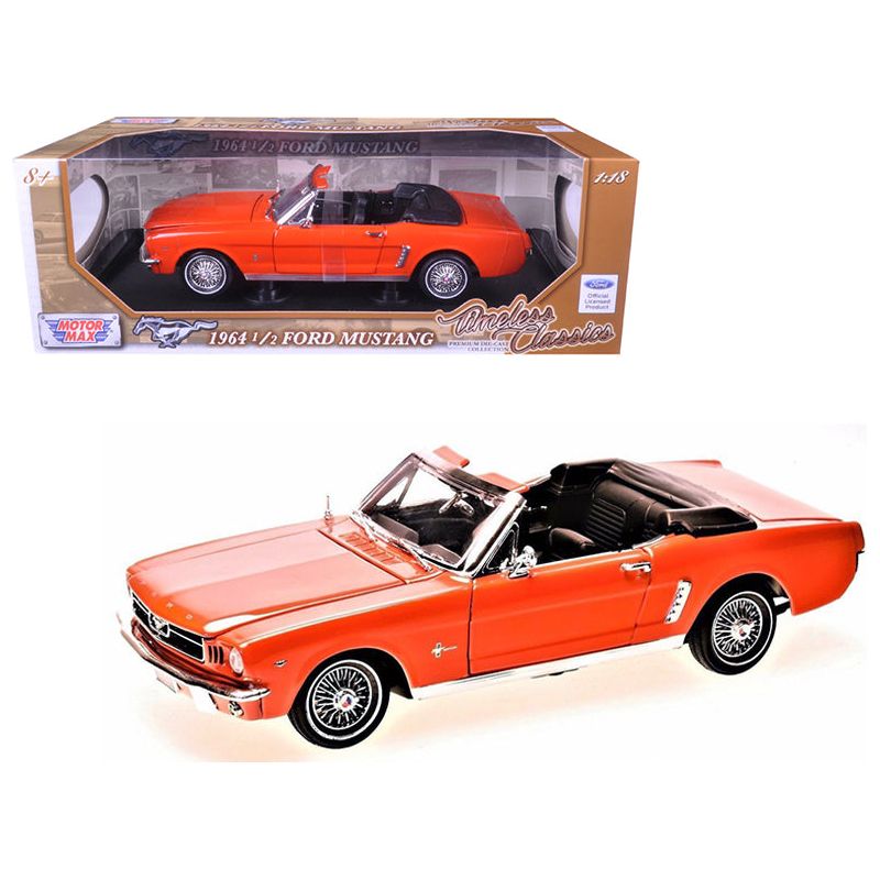 1964 1/2 Ford Mustang Convertible Orange "Timeless Classics" 1/18 Diecast Model Car by Motormax