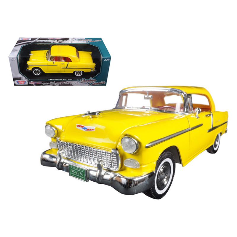 1955 Chevrolet Bel Air Convertible Soft Top Yellow "Timeless Classics" 1/18 Diecast Model Car by Motormax