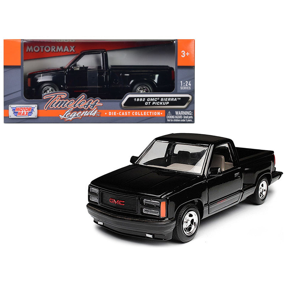 1992 GMC Sierra GT Black Pickup Truck 1/24 Diecast Model by Motormax