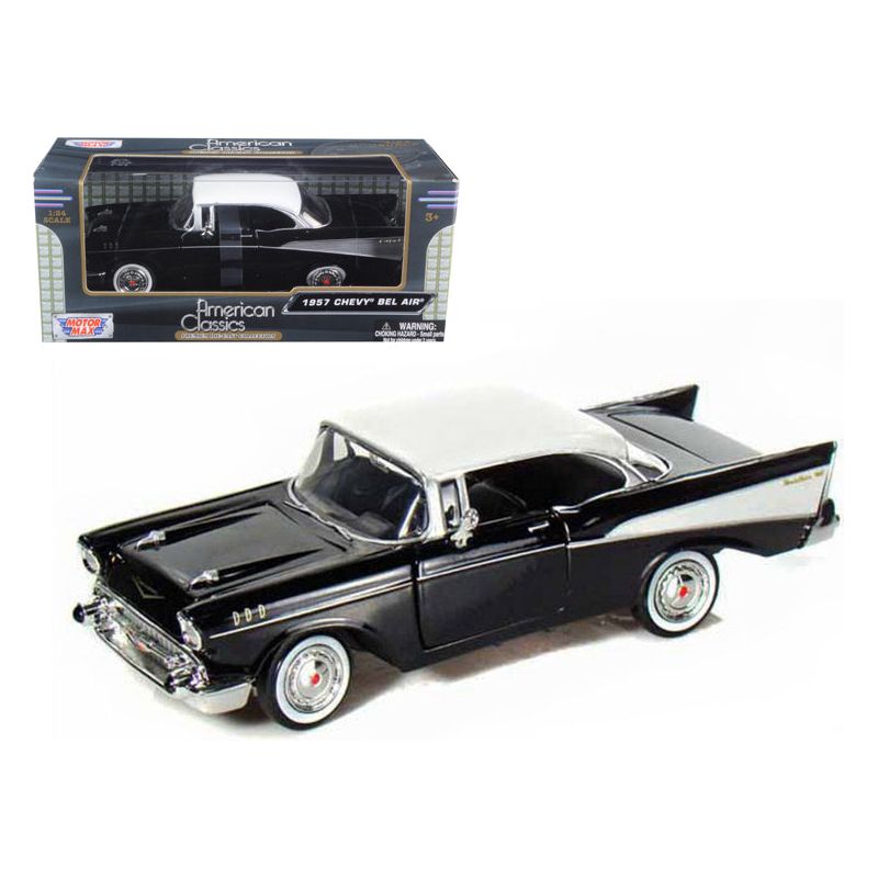 1957 Chevrolet Bel Air Black with White Top 1/24 Diecast Model Car by Motormax