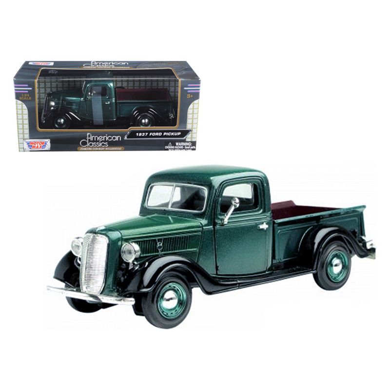 1937 Ford Pickup Truck Green and Black 1/24 Diecast Model Car by Motormax