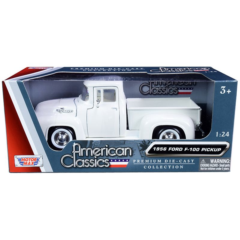 1956 Ford F-100 Pickup Truck White with Whitewall Tires "American Classics" 1/24 Diecast Model Car by Motormax