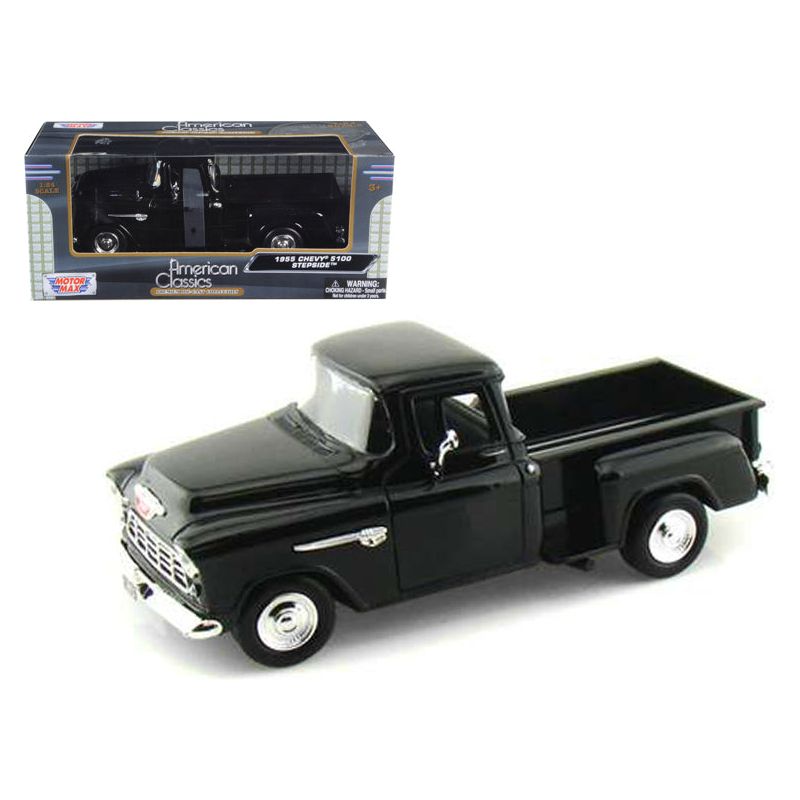 1955 Chevrolet 5100 Stepside Pickup Truck Black 1/24 Diecast Car Model by Motormax