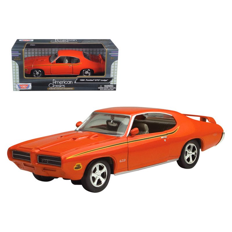 1969 Pontiac GTO Judge Orange with Stripes 1/24 Diecast Model Car by Motormax