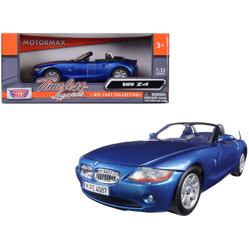 BMW Z4 Convertible Blue Metallic 1/24 Diecast Model Car by Motormax