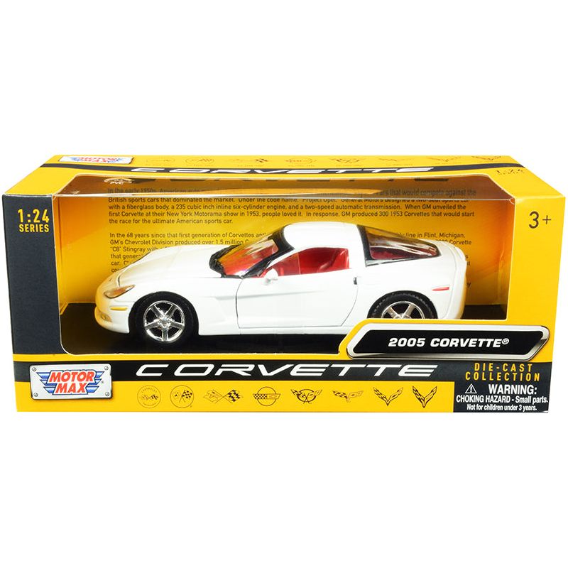 2005 Chevrolet Corvette C6 White with Red Interior "History of Corvette" Series 1/24 Diecast Model Car by Motormax