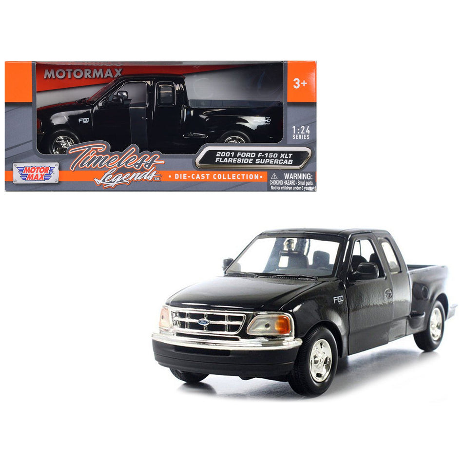 2001 Ford F-150 XLT Flareside Supercab Pickup Truck Black 1/24 Diecast Car Model by Motormax