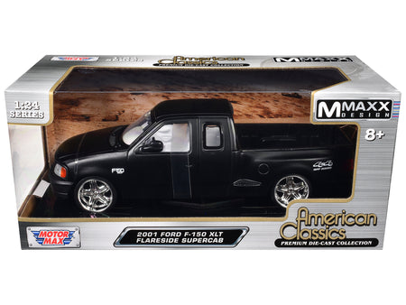 2001 Ford F-150 XLT Flareside Supercab Pickup Truck Matt Black with White Interior "Maxx Design" "American Classics" Series 1/24 Diecast Model Car by Motormax