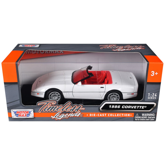 1986 Chevrolet Corvette C4 Convertible White with Red Interior "Timeless Legends" Series 1/24 Diecast Model Car by Motormax