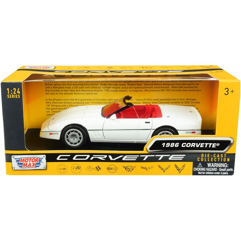 1986 Chevrolet Corvette C4 Convertible White with Red Interior "History of Corvette" Series 1/24 Diecast Model Car by Motormax