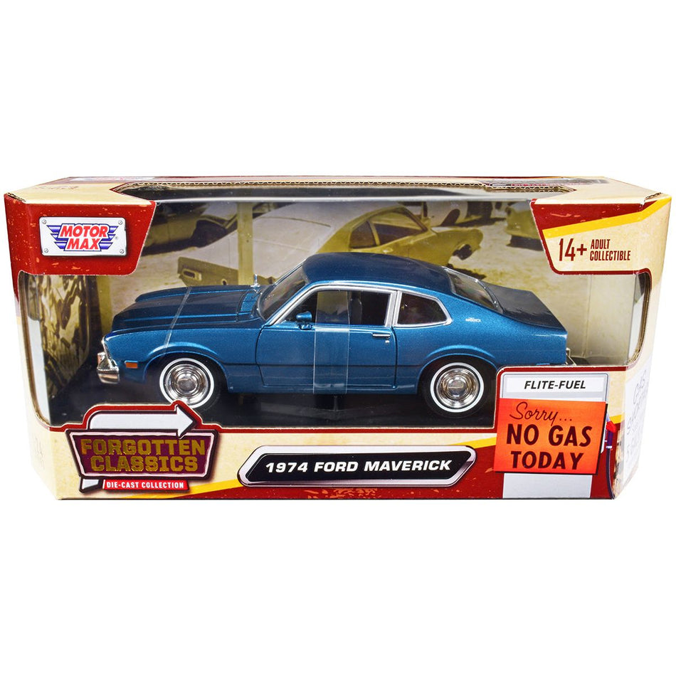 1974 Ford Maverick Blue Metallic "Forgotten Classics" Series 1/24 Diecast Model Car by Motormax