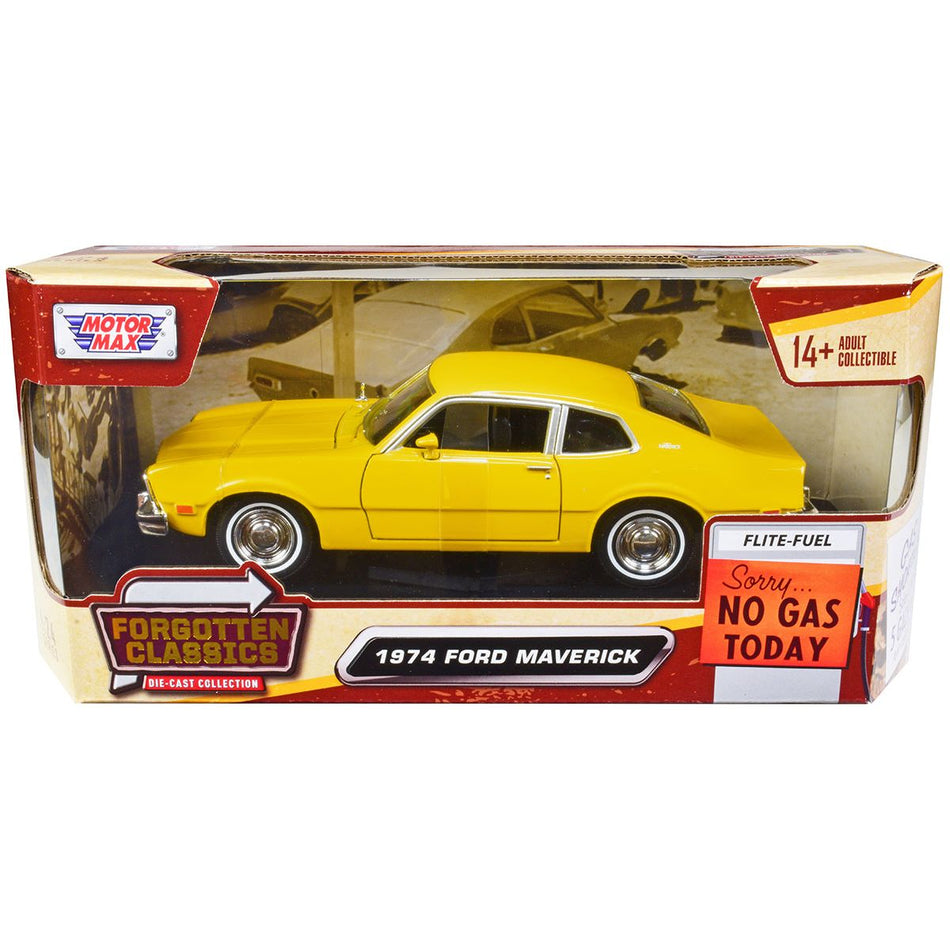 1974 Ford Maverick Yellow "Forgotten Classics" Series 1/24 Diecast Model Car by Motormax