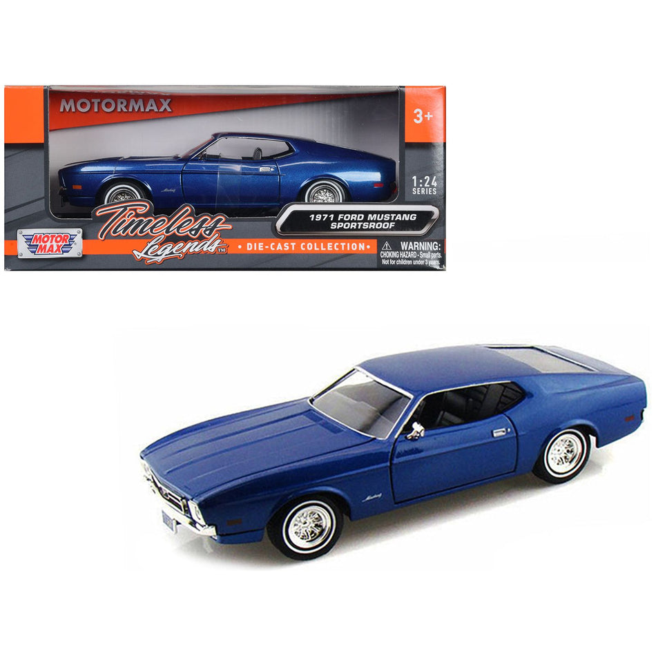 1971 Ford Mustang Sportsroof Blue 1/24 Diecast Model Car by Motormax