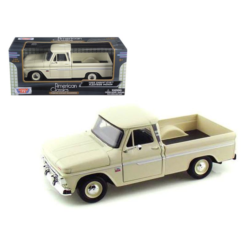 1966 Chevrolet C10 Fleetside Pickup Truck Cream 1/24 Diecast Model Car by Motormax