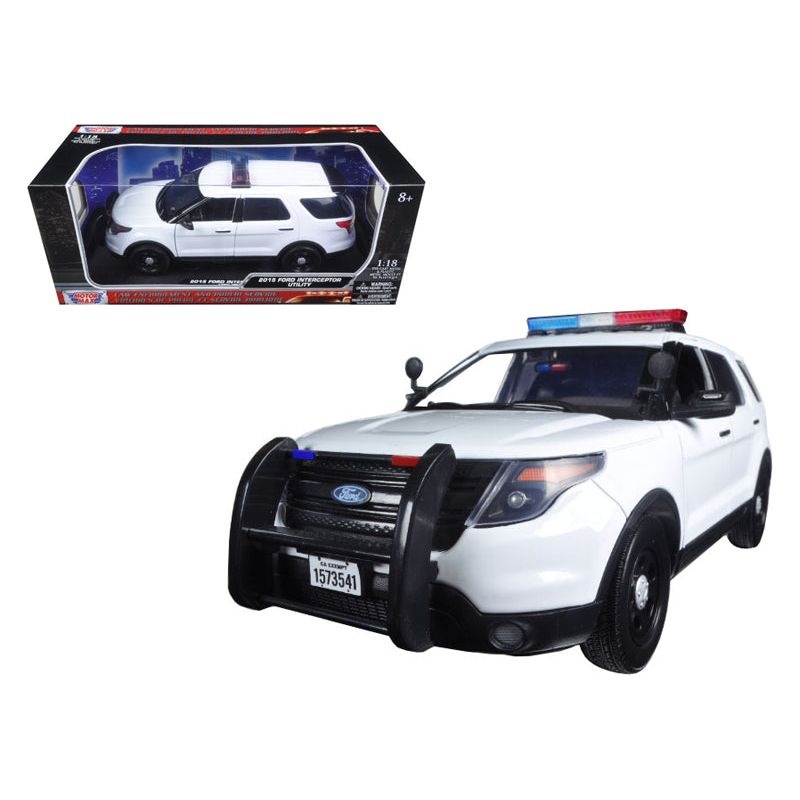 2015 Ford PI Utility Interceptor Police Car with Light Bar Plain White 1/18 Diecast Model Car by Motormax