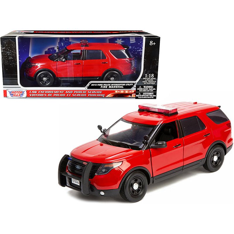 2015 Ford Police Interceptor Utility "Fire Marshal" Plain Red 1/18 Diecast Model Car by Motormax