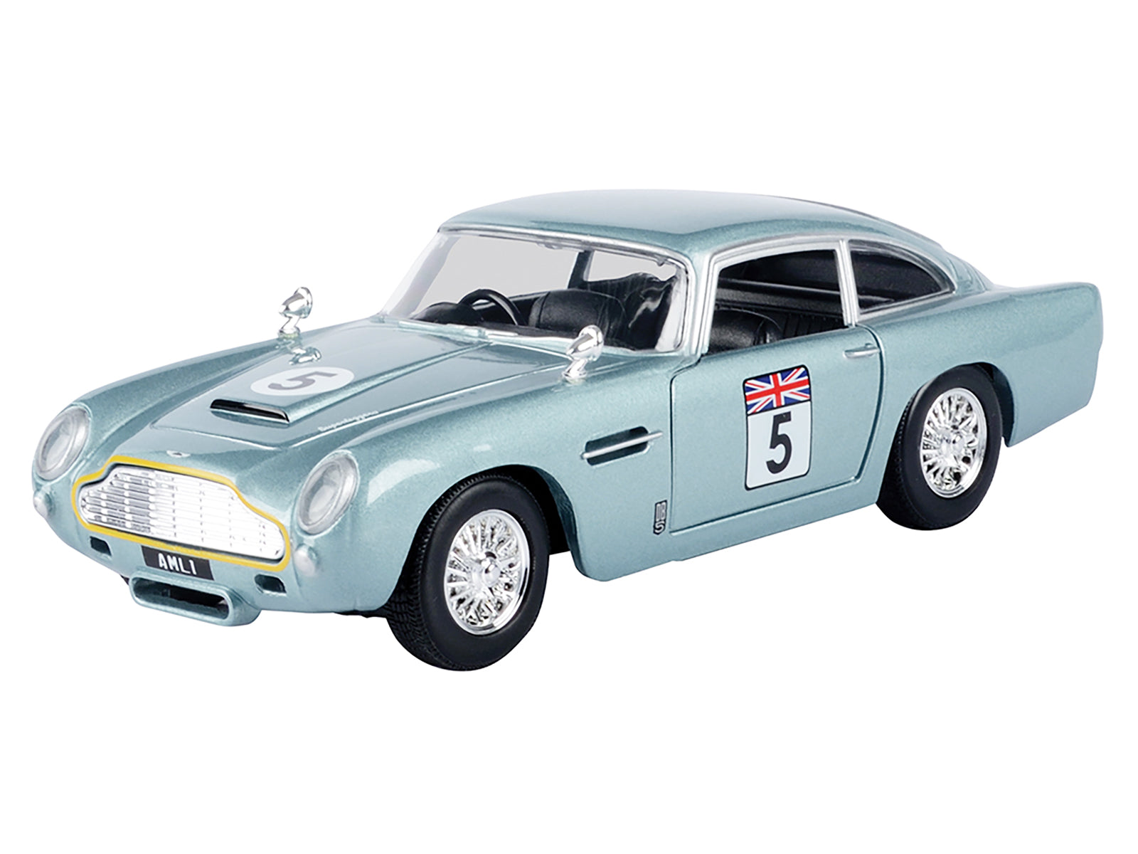 Aston Martin DB5 RHD (Right Hand Drive) #5 Light Blue Metallic "GT Racing" Series 1/24 Diecast Model Car by Motormax