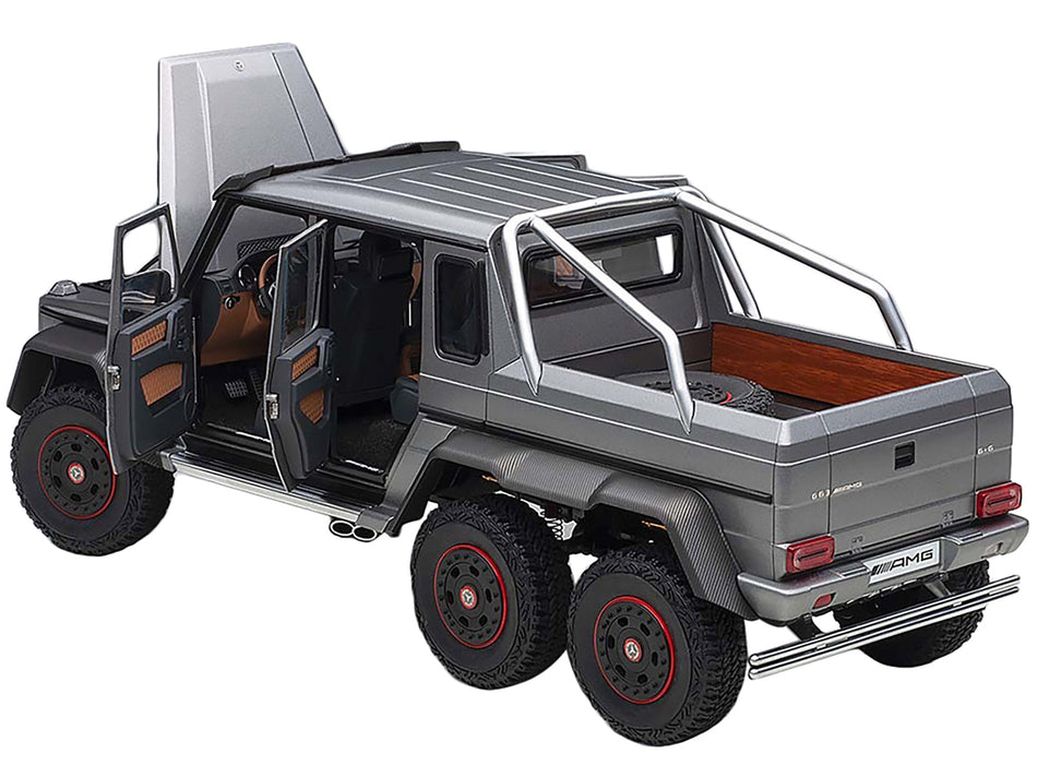 Mercedes Benz G63 AMG 6x6 Designo Platinum Magno Gray Metallic with Carbon Accents 1/18 Model Car by Autoart