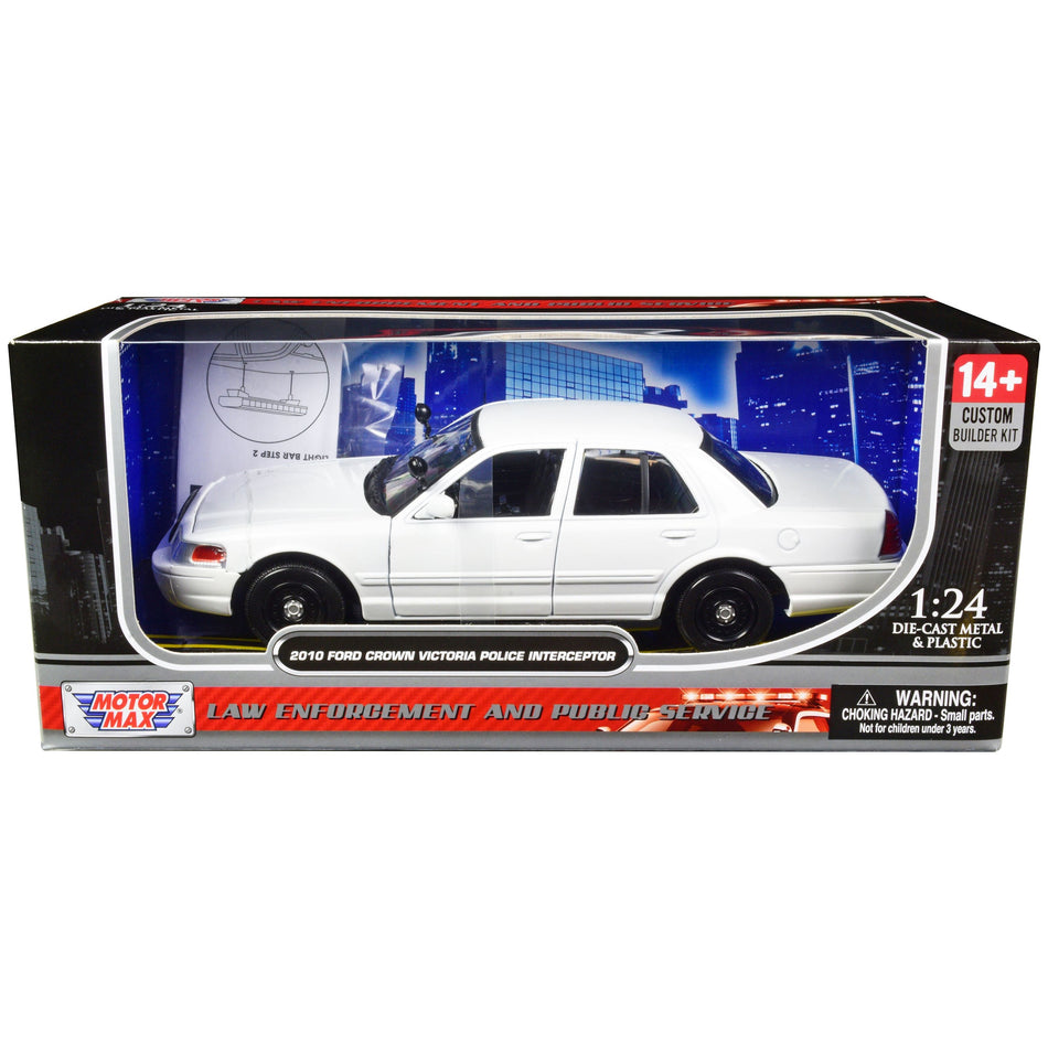 2010 Ford Crown Victoria Police Interceptor Unmarked White "Custom Builder's Kit" Series 1/24 Diecast Model Car by Motormax