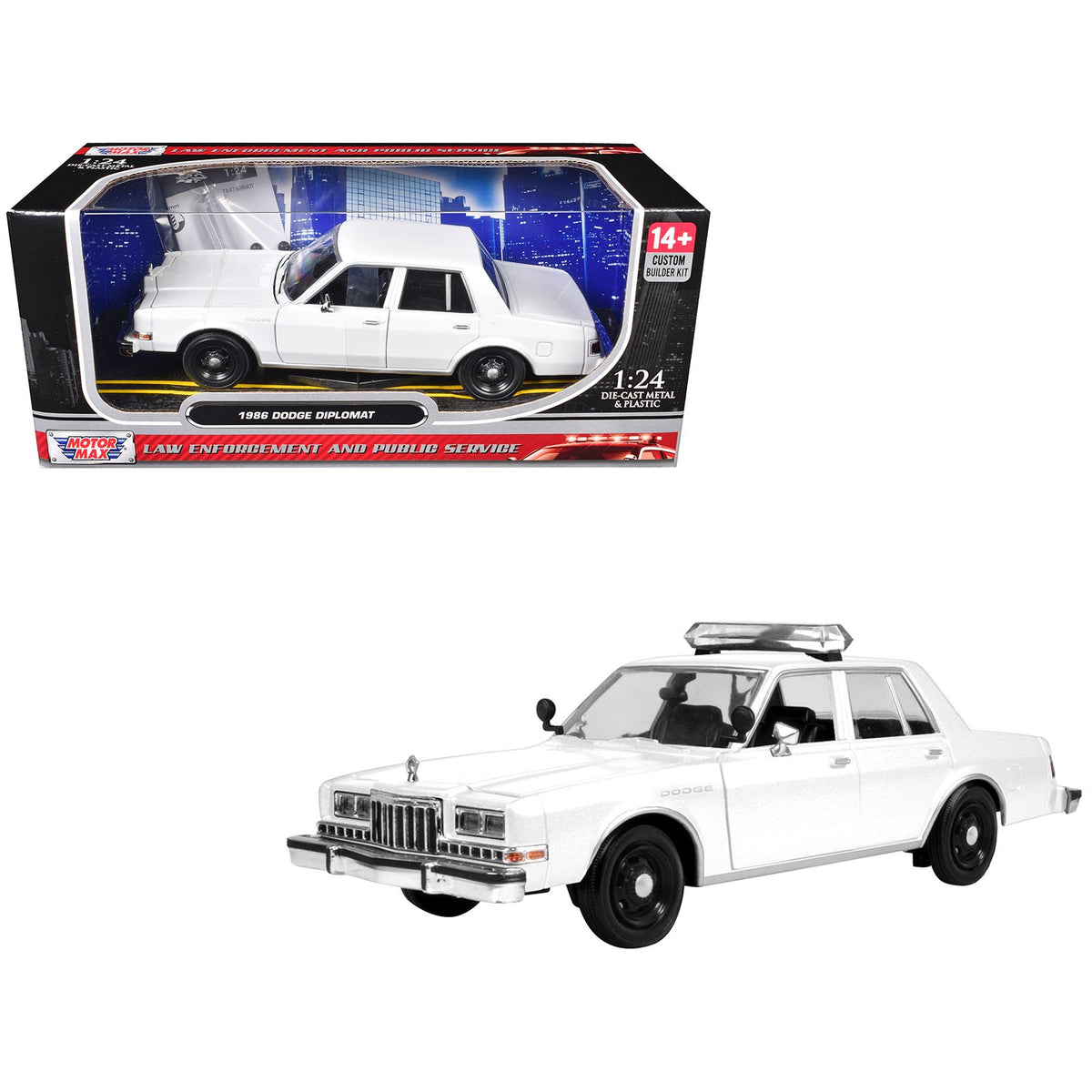1986 Dodge Diplomat Police Car Unmarked White "Custom Builder's Kit" Series 1/24 Diecast Model Car by Motormax