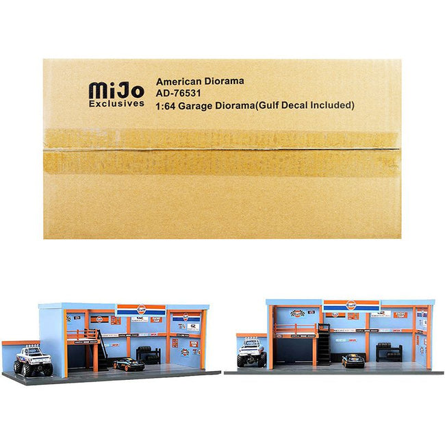 "Garage Diorama Gulf Oil" Diorama with Decals for 1/64 Scale Models by American Diorama