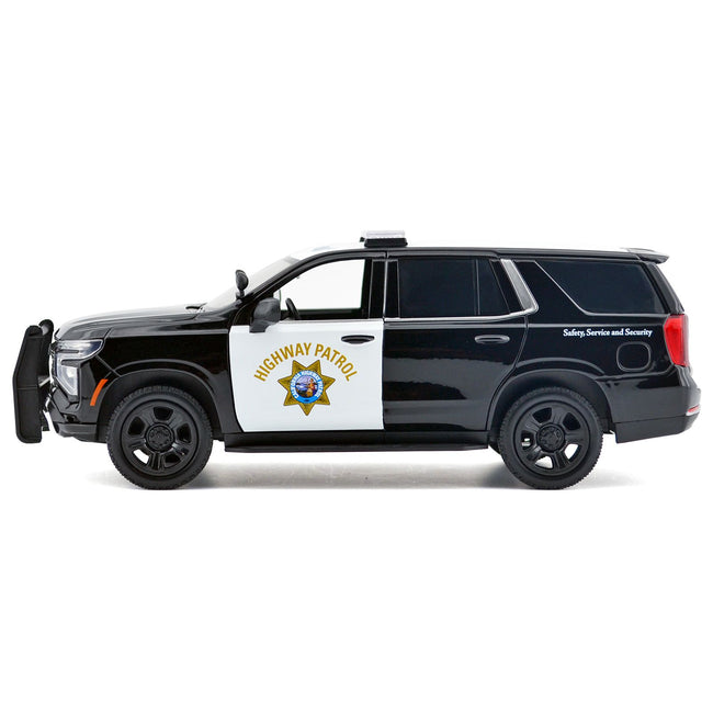 2025 Chevrolet Tahoe Police Pursuit Vehicle "California Highway Patrol" Black and White "Law Enforcement and Public Service" Series 1/24 Diecast Model Car by Motormax