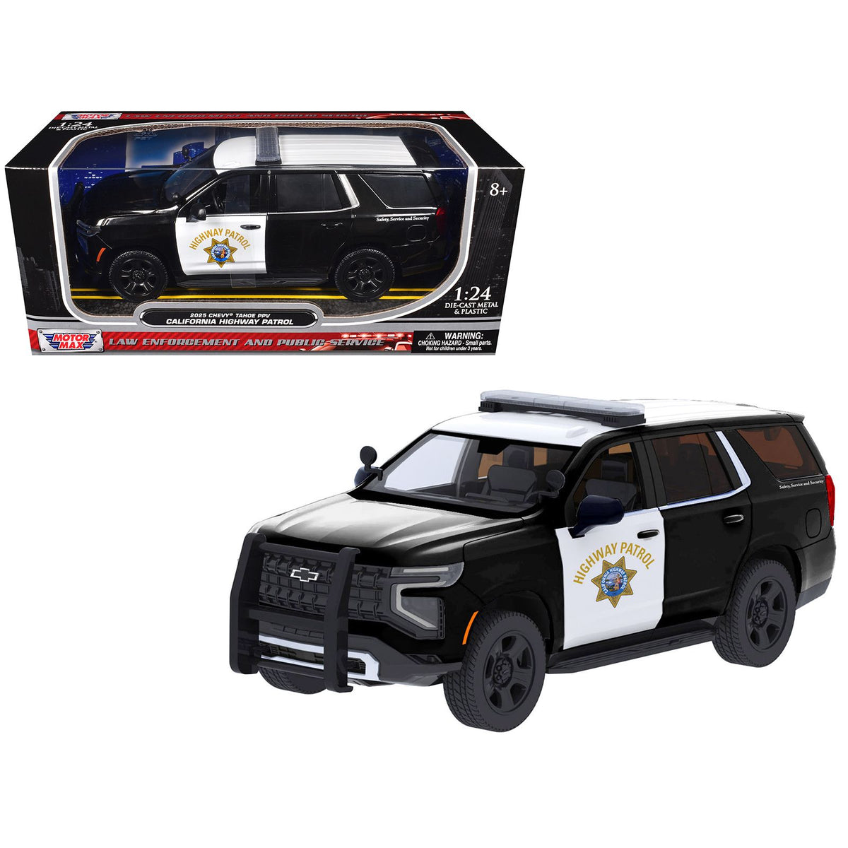 2025 Chevrolet Tahoe Police Pursuit Vehicle "California Highway Patrol" Black and White "Law Enforcement and Public Service" Series 1/24 Diecast Model Car by Motormax