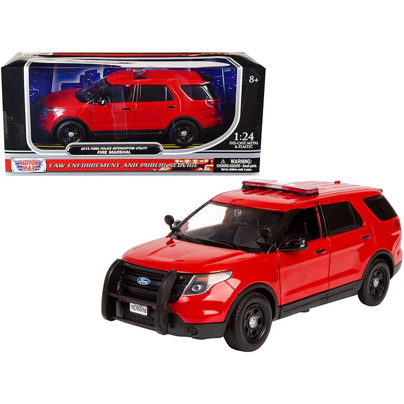 2015 Ford Police Interceptor Utility "Fire Marshal" Plain Red 1/24 Diecast Model Car by Motormax