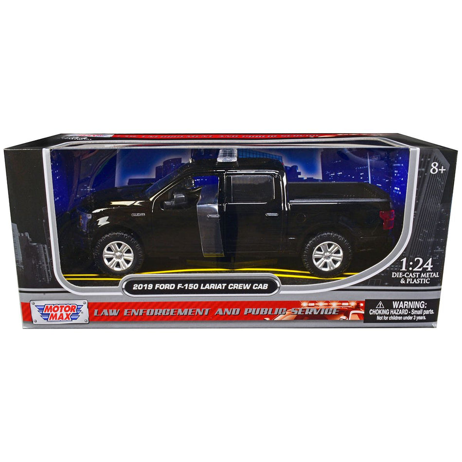 2019 Ford F-150 Lariat Crew Cab Pickup Truck Unmarked Plain Black "Law Enforcement and Public Service" Series 1/24 Diecast Model Car by Motormax