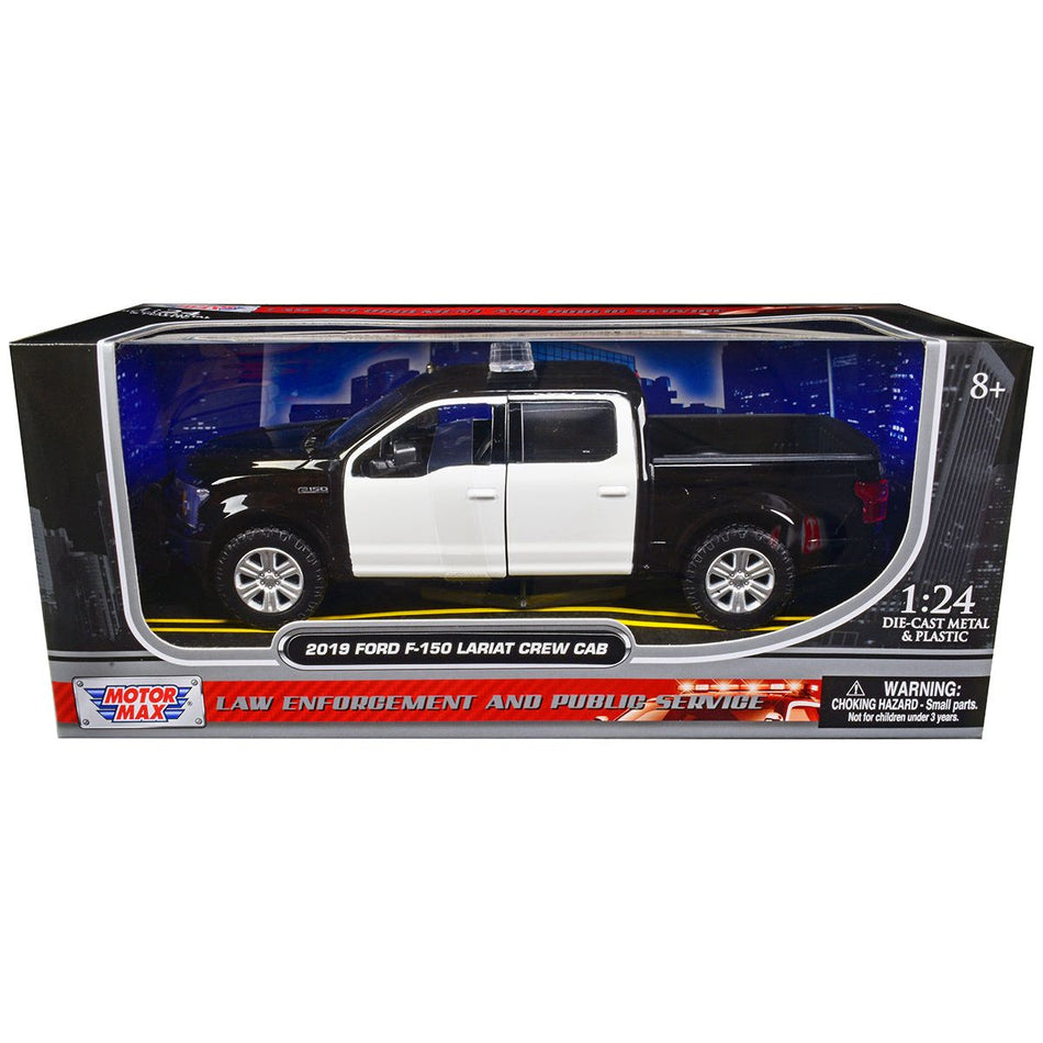 2019 Ford F-150 Lariat Crew Cab Pickup Truck Unmarked Plain Black and White "Law Enforcement and Public Service" Series 1/24 Diecast Model Car by Motormax