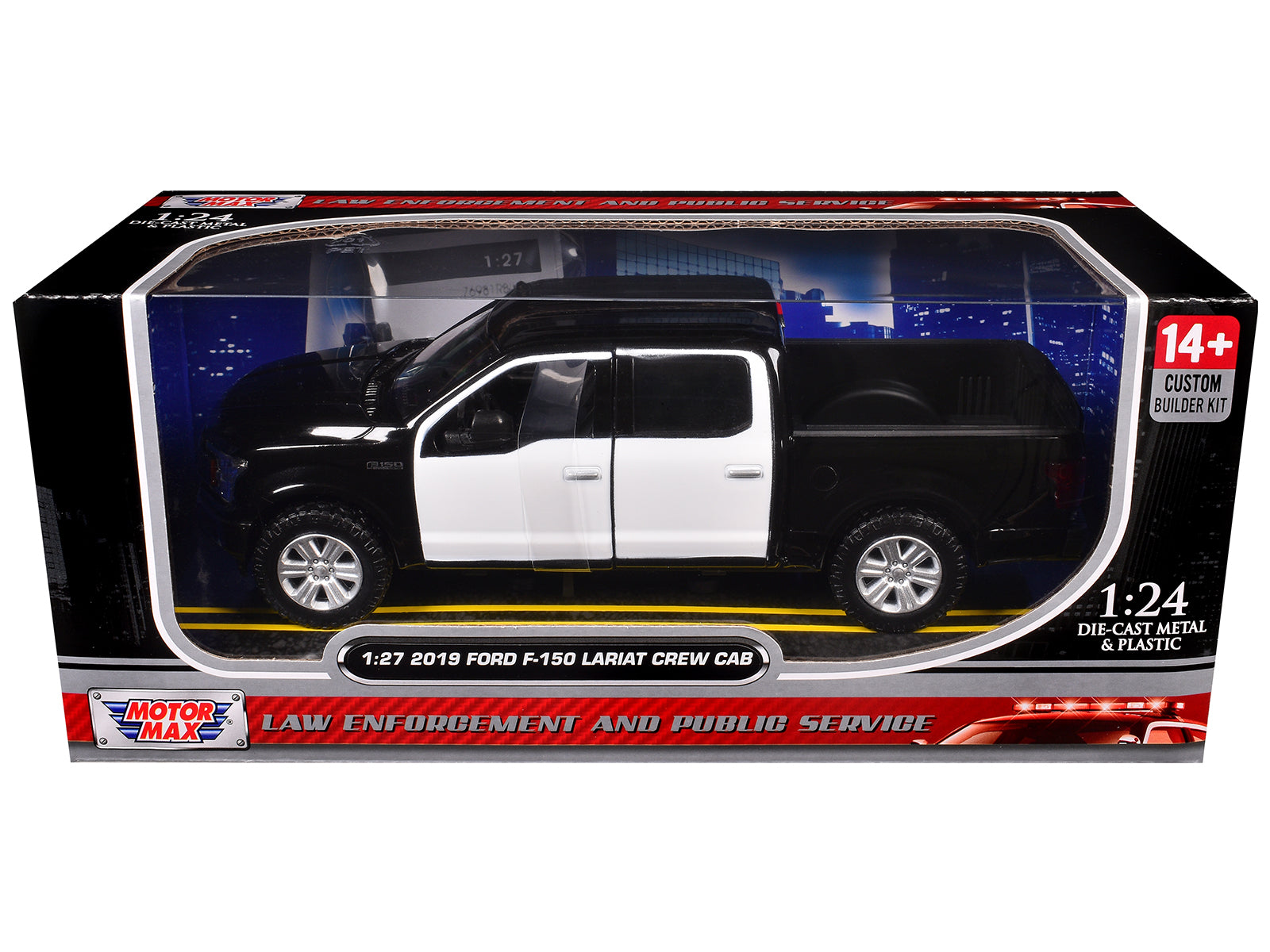 2019 Ford F-150 Lariat Crew Cab Pickup Truck Unmarked Plain Black and White "Custom Builders Kit - Law Enforcement and Public Service" Series 1/27 Diecast Model Car by Motormax