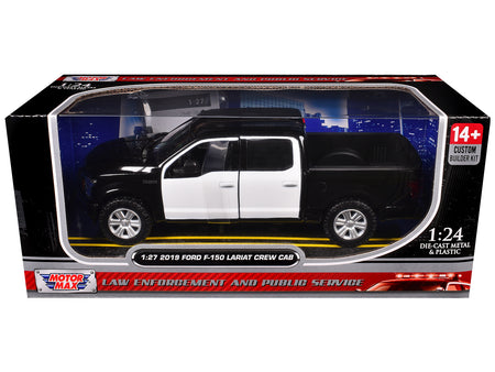2019 Ford F-150 Lariat Crew Cab Pickup Truck Unmarked Plain Black and White "Custom Builders Kit - Law Enforcement and Public Service" Series 1/27 Diecast Model Car by Motormax