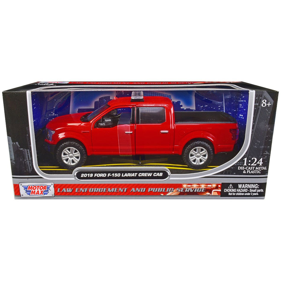 2019 Ford F-150 Lariat Crew Cab Pickup Truck Unmarked Fire Department Red "Law Enforcement and Public Service" Series 1/24 Diecast Model Car by Motormax