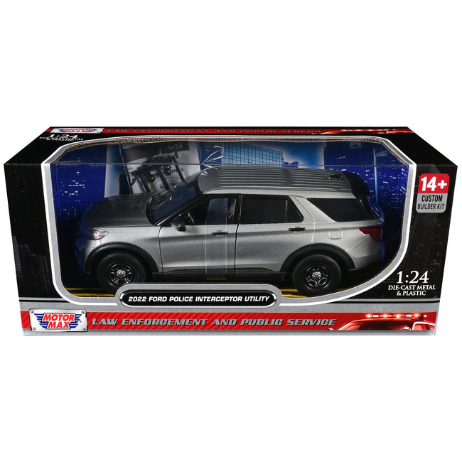 2022 Ford Police Interceptor Utility Unmarked Silver Metallic "Builder's Kit" "Law Enforcement and Public Service" Series 1/24 Diecast Model Car by Motormax