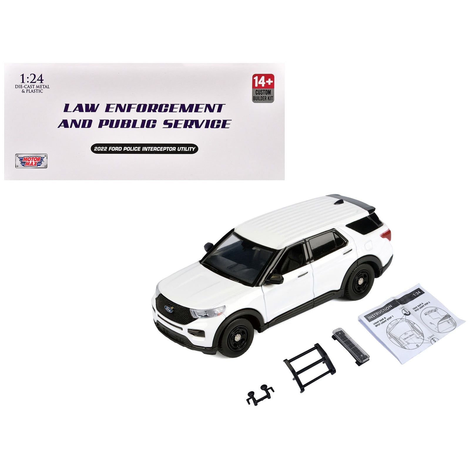 2022 Ford Police Interceptor Utility Unmarked White "Builder's Kit" "Law Enforcement and Public Service" Series 1/24 Diecast Model Car by Motormax