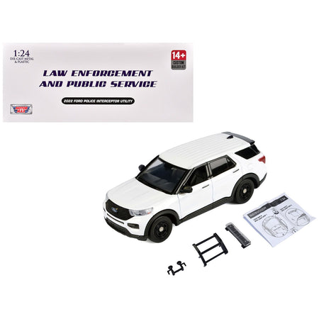 2022 Ford Police Interceptor Utility Unmarked White "Builder's Kit" "Law Enforcement and Public Service" Series 1/24 Diecast Model Car by Motormax