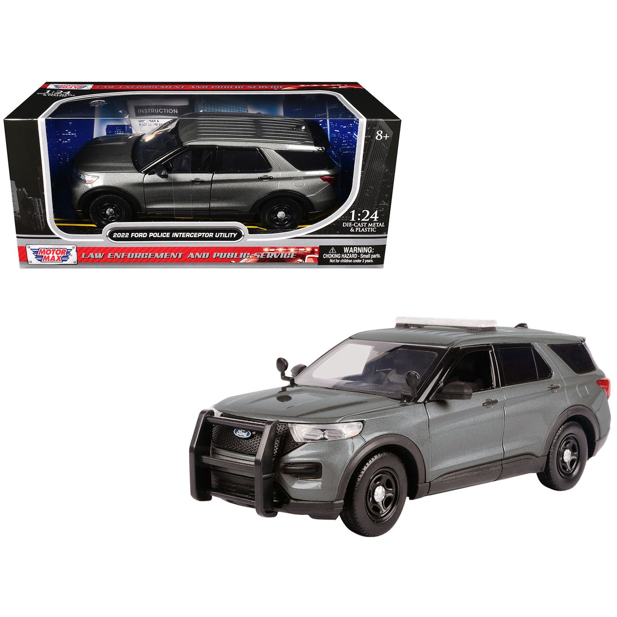 2022 Ford Police Interceptor Utility Unmarked Gray Metallic "Builder's Kit" "Law Enforcement and Public Service" Series 1/24 Diecast Model Car by Motormax