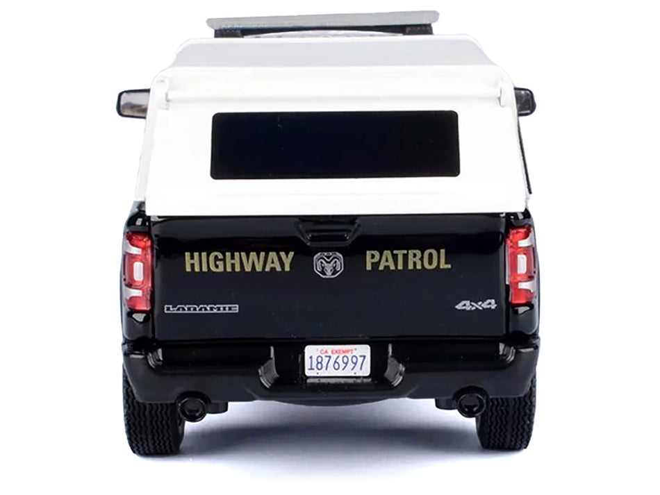 2019 RAM 1500 Laramine Crew Cab Pickup Truck "California Highway Patrol" Black and White with Truck Bed Camper "Law Enforcement and Public Service" Series 1/27 Diecast Model Car by Motormax