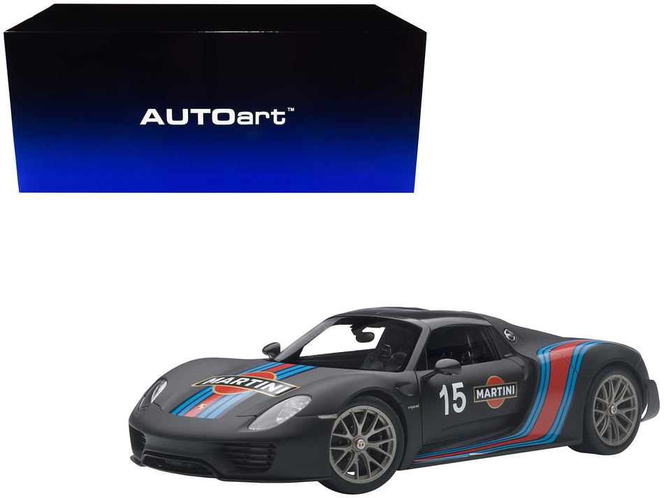 Porsche 918 Spyder Weissach Package Black/ Martini Livery #15 1/18 Model Car  by Autoart