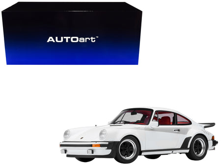 Porsche 911 Turbo 3.0 (930) Grand Prix White with Turbo Stripes and Red Interior 1/18 Model Car by Autoart