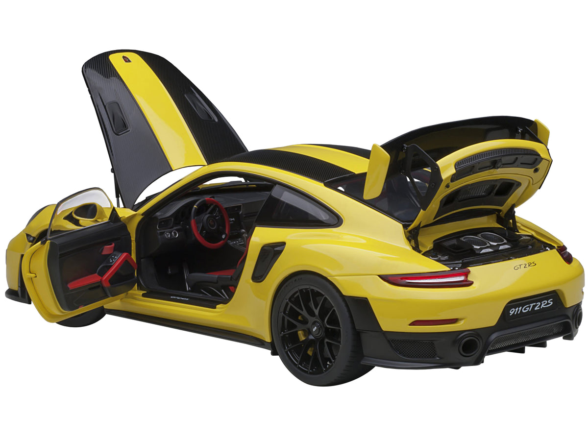 Porsche 911 (991.2) GT2 RS Weissach Package Racing Yellow with Carbon Stripes 1/18 Model Car by Autoart - view 2