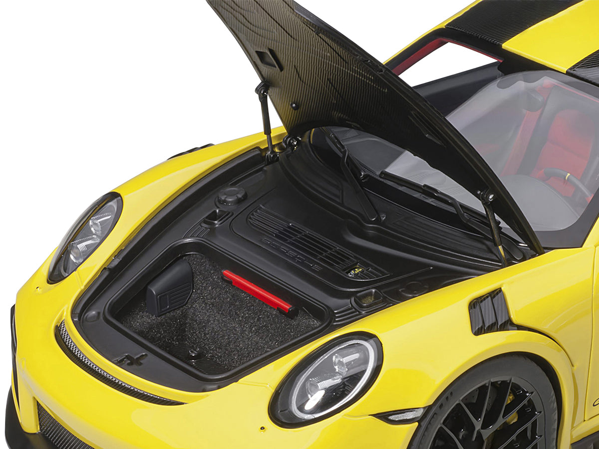 Porsche 911 (991.2) GT2 RS Weissach Package Racing Yellow with Carbon Stripes 1/18 Model Car by Autoart - view 3