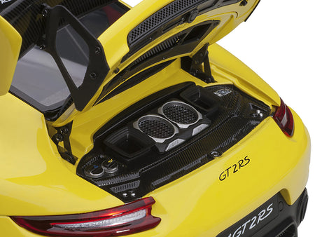 Porsche 911 (991.2) GT2 RS Weissach Package Racing Yellow with Carbon Stripes 1/18 Model Car by Autoart - view 4