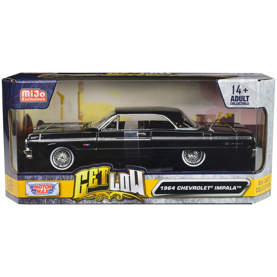 1964 Chevrolet Impala Lowrider Hard Top Black "Get Low" Series 1/24 Diecast Car Model by Motormax