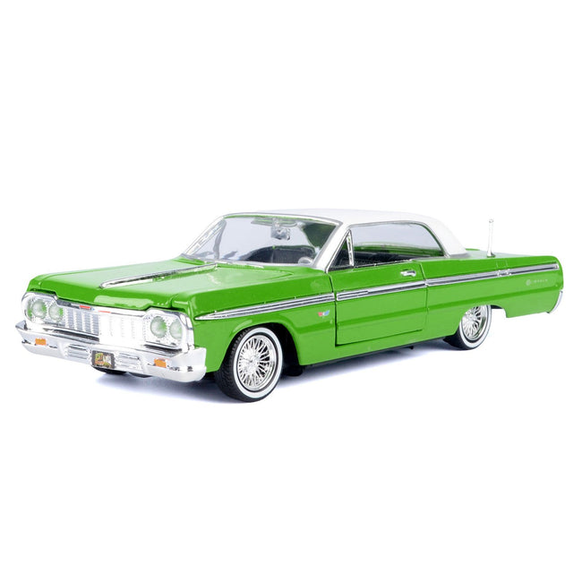1964 Chevrolet Impala Lowrider Hard Top Green with White Top "Get Low" Series 1/24 Diecast Model Car by Motormax