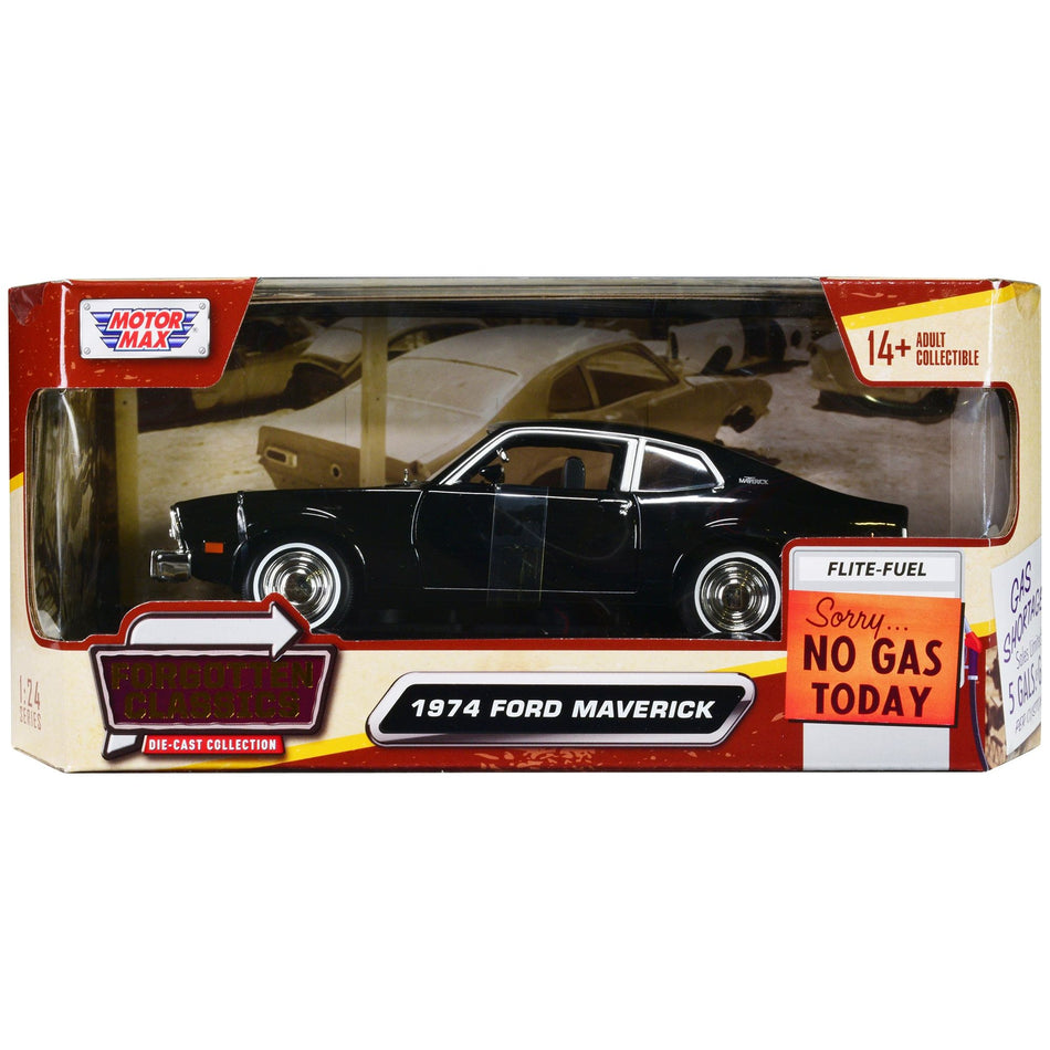 1974 Ford Maverick Black "Forgotten Classics" Series 1/24 Diecast Model Car by Motormax