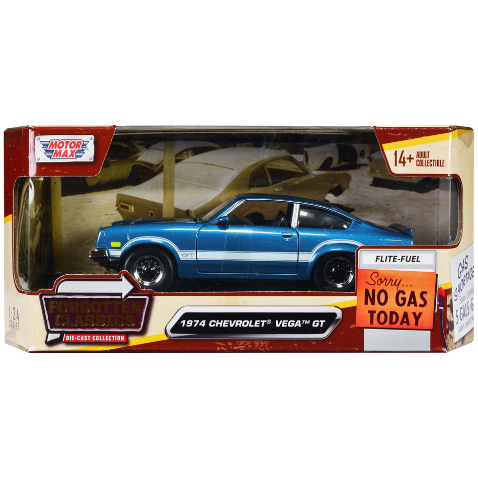 1974 Chevrolet Vega GT Blue Metallic with White Stripes "Forgotten Classics" Series 1/24 Diecast Model Car by Motormax